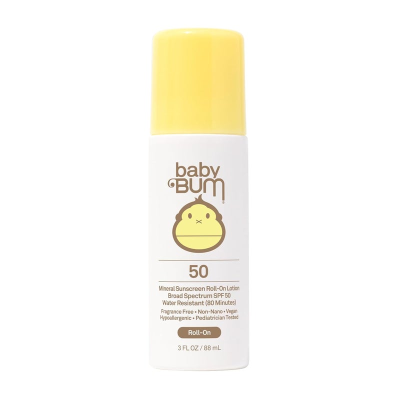 Sun Bum لوسيون واقي شمس معدني رول أون SPF 50 من بيبي بوم - نباتي ومتوافق مع قانون هاواي 104 (بدون أوكتينوكات وأوكسي بنزون) - واسع الطيف مرطب UVA/UVB - حجم سفر - 3 أونصات - Image 1